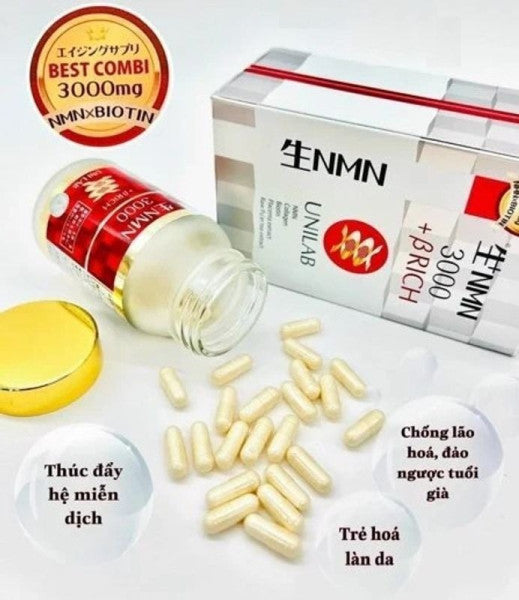 Viên uống NMN 3000 Brich Unilab hỗ trợ trẻ hóa da 60 viên