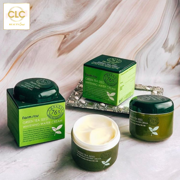 Kem dưỡng da trẻ hóa, ngừa mụn, cân bằng sắc tố da Farmstay Green Tea Seed Whitening Water Cream 100g