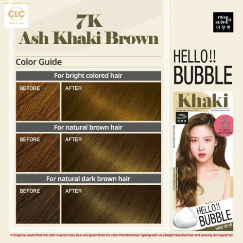 Thuốc Nhuộm Tóc Dạng Bọt Hello Bubble 7K Ash Khaki Brown - Nâu Rêu Khói