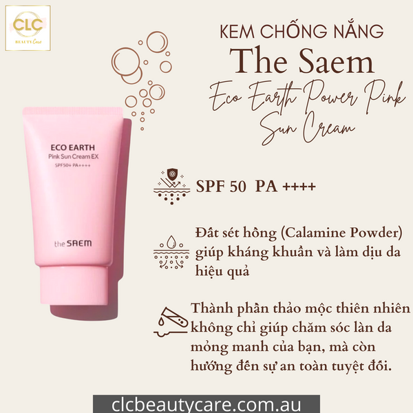 Kem chống nắng The Saem - Eco Earth Power Pink Sun Cream SPF 50+ PA++++ 50g