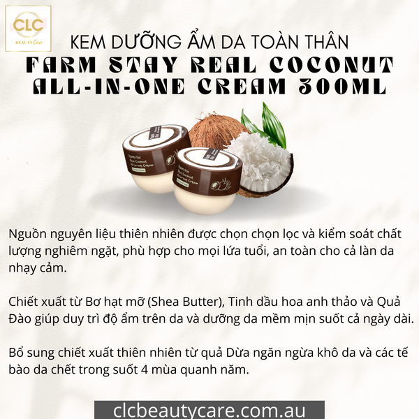Kem dưỡng ẩm da toàn thân cho gia đình Farm Stay Real Coconut All-In-One Cream 300ml