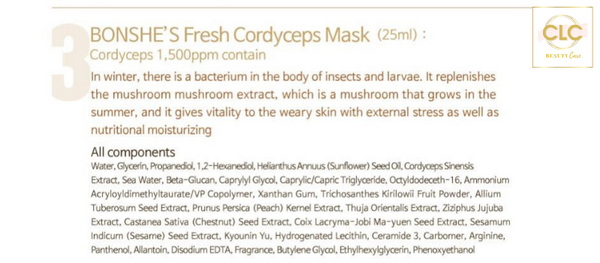 Mặt Nạ Đông Trùng Hạ Thảo Bonshe's Fresh Cordyceps Mask 28ml - 1 Hộp 6 Masks