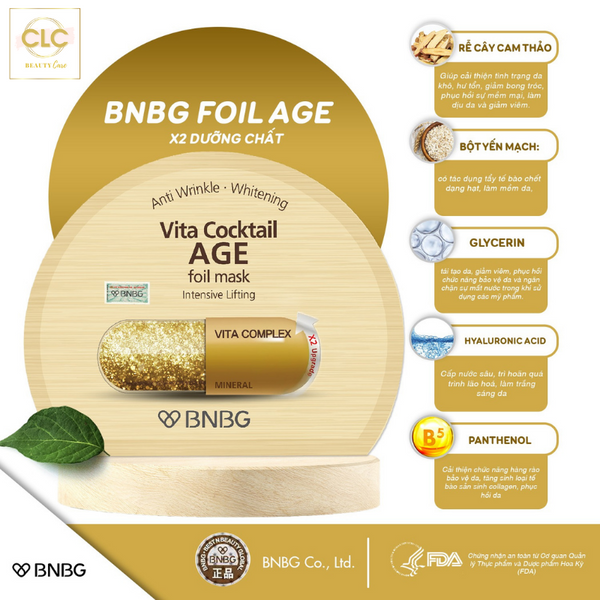 Mặt Nạ Giấy Bạc BNBG BANOBAGI Vita Cocktail Age Intensive Lifting Foil Mask - 1 Hộp 10 Masks