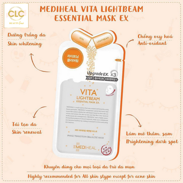 Mặt Nạ Dưỡng Trắng Sáng Da Mediheal Vita Lightbeam Essential Mask EX 25ml - 2 Hộp 20 Masks