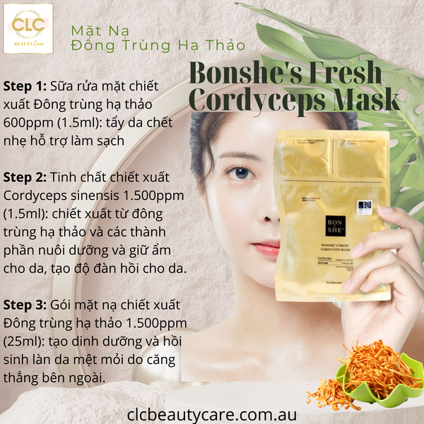 Mặt Nạ Đông Trùng Hạ Thảo Bonshe's Fresh Cordyceps Mask 28ml - 3 Hộp 18 Masks