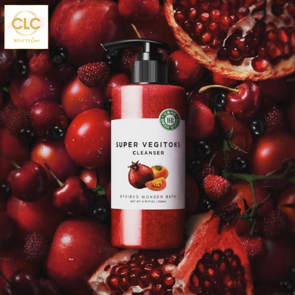 Sữa rửa mặt rau củ 3 in 1 tẩy trang, rửa mặt, thải độc tố Wonder Bath Super Vegitoks Cleanser - Màu Đỏ 300ml