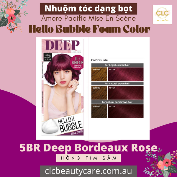 Thuốc Nhuộm Tóc Dạng Bọt Hello Bubble 5BR Deep Bordeaux Rose - Hồng Tím Sậm