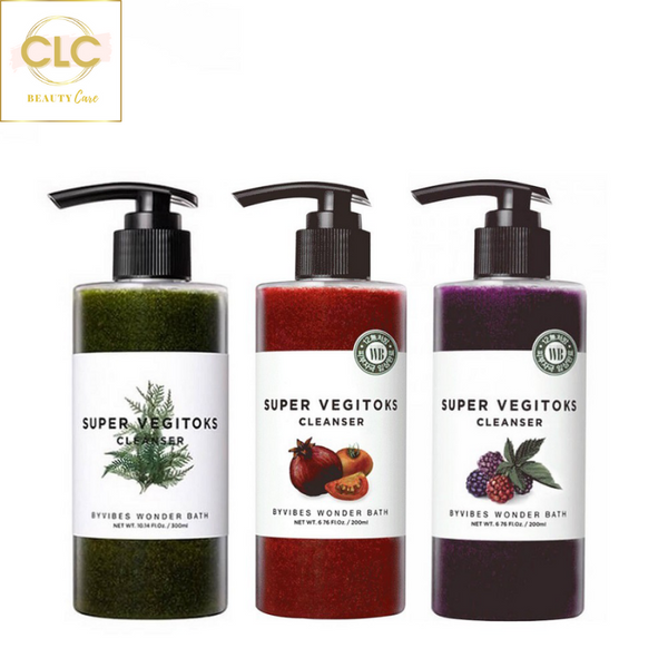 Sữa rửa mặt rau củ 3 in 1 tẩy trang, rửa mặt, thải độc tố Wonder Bath Super Vegitoks Cleanser - Màu Đỏ 300ml