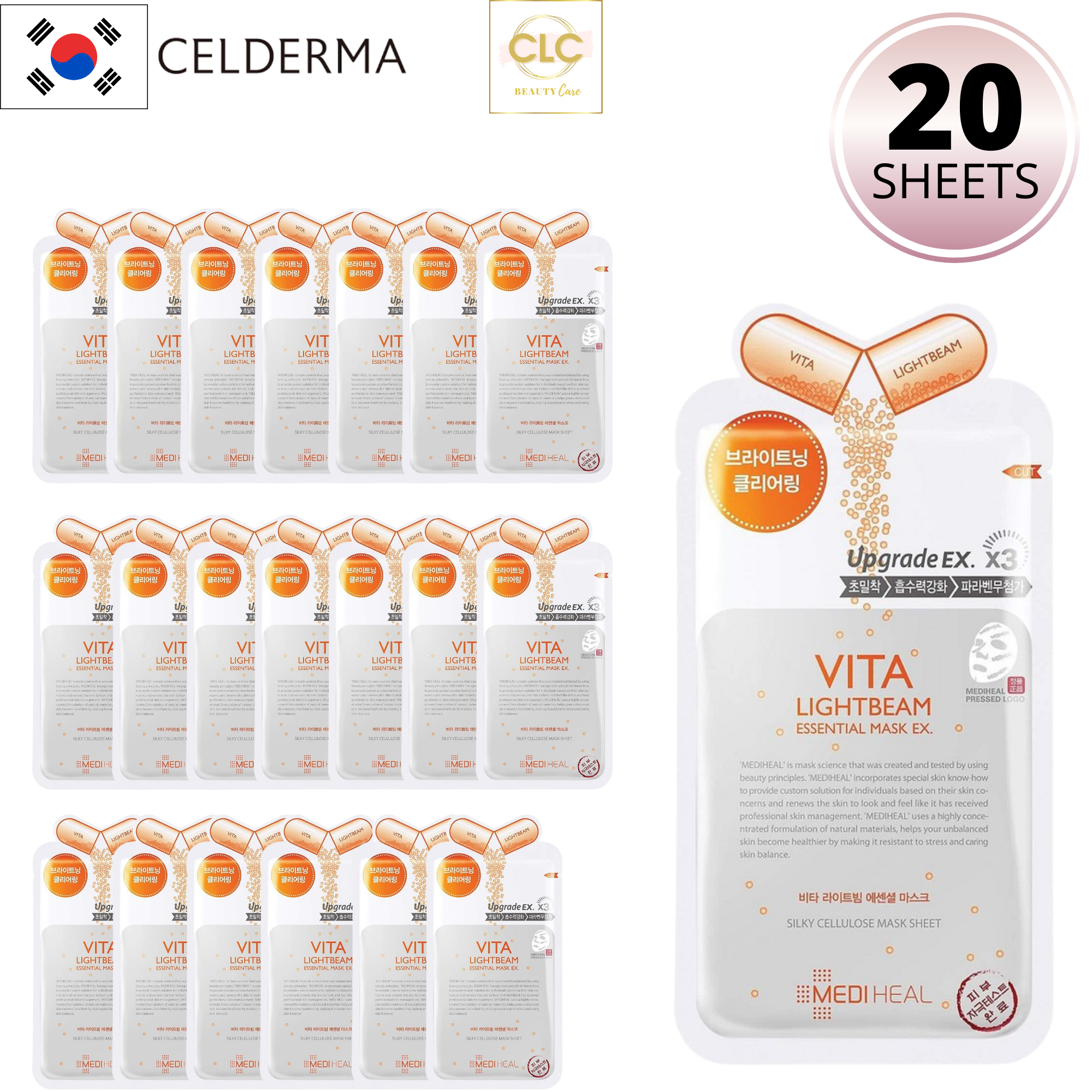 Mặt Nạ Dưỡng Trắng Sáng Da Mediheal Vita Lightbeam Essential Mask EX 25ml - 2 Hộp 20 Masks