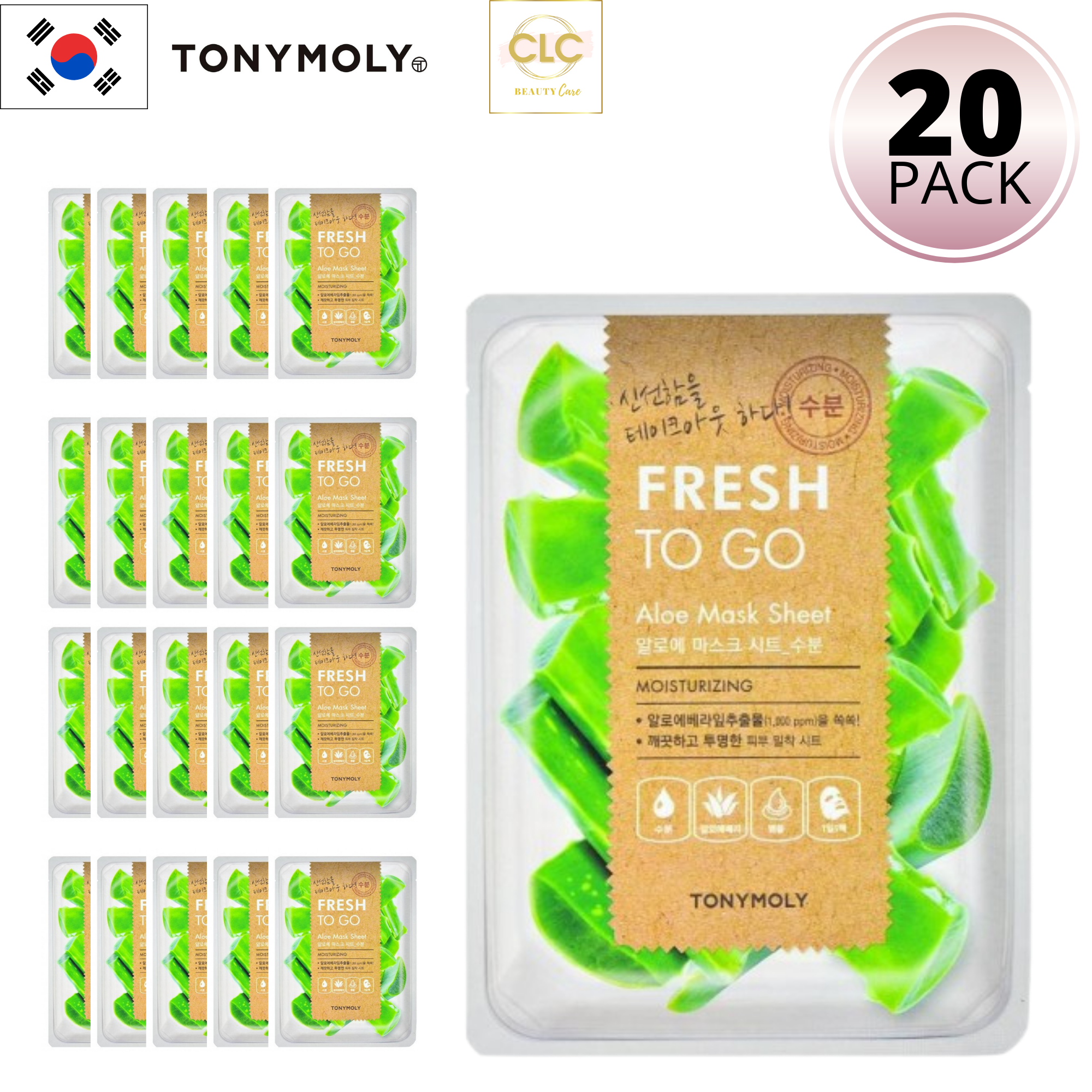 Mặt Nạ Nha Đam Cấp Ẩm Tony Moly Fresh To Go Aloe Mask Sheet 22g - 2 Hộp 20 Masks