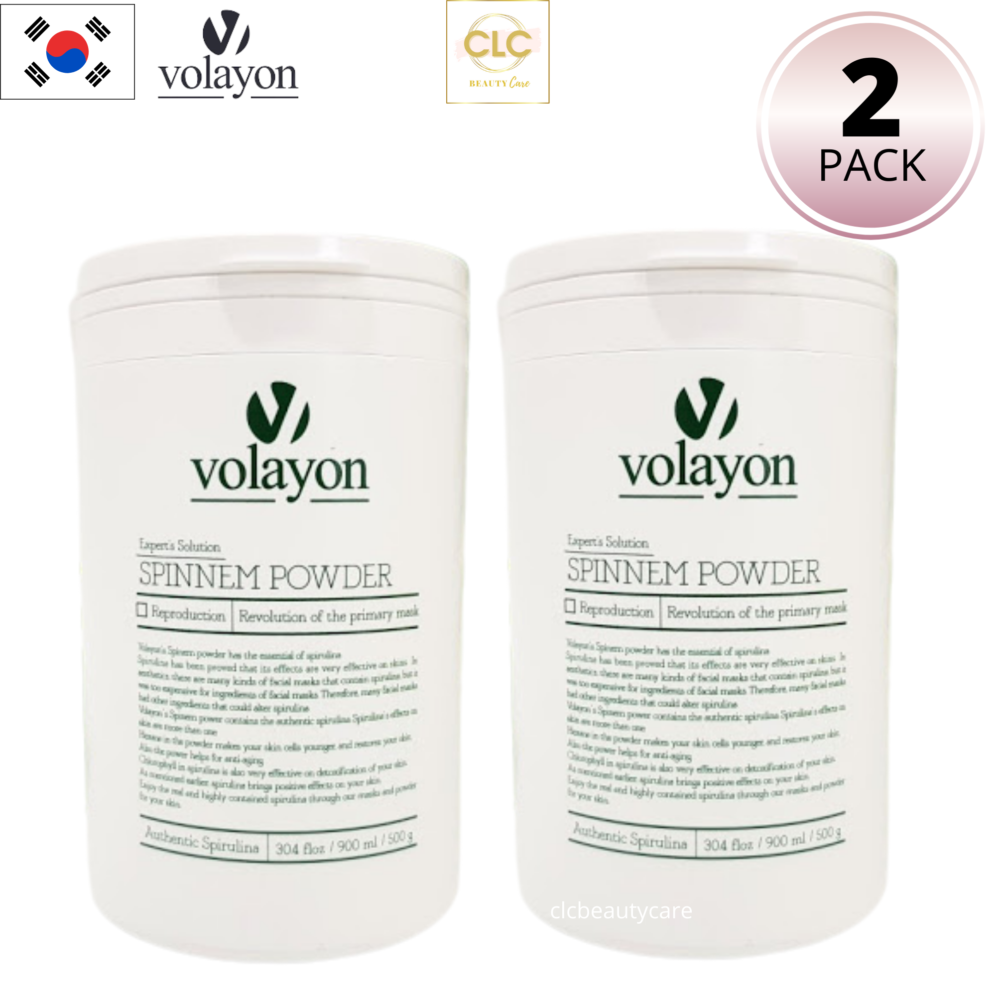 Mặt Nạ Tảo Xoắn Volayon Spinnem Powder 500g - 2 Hộp