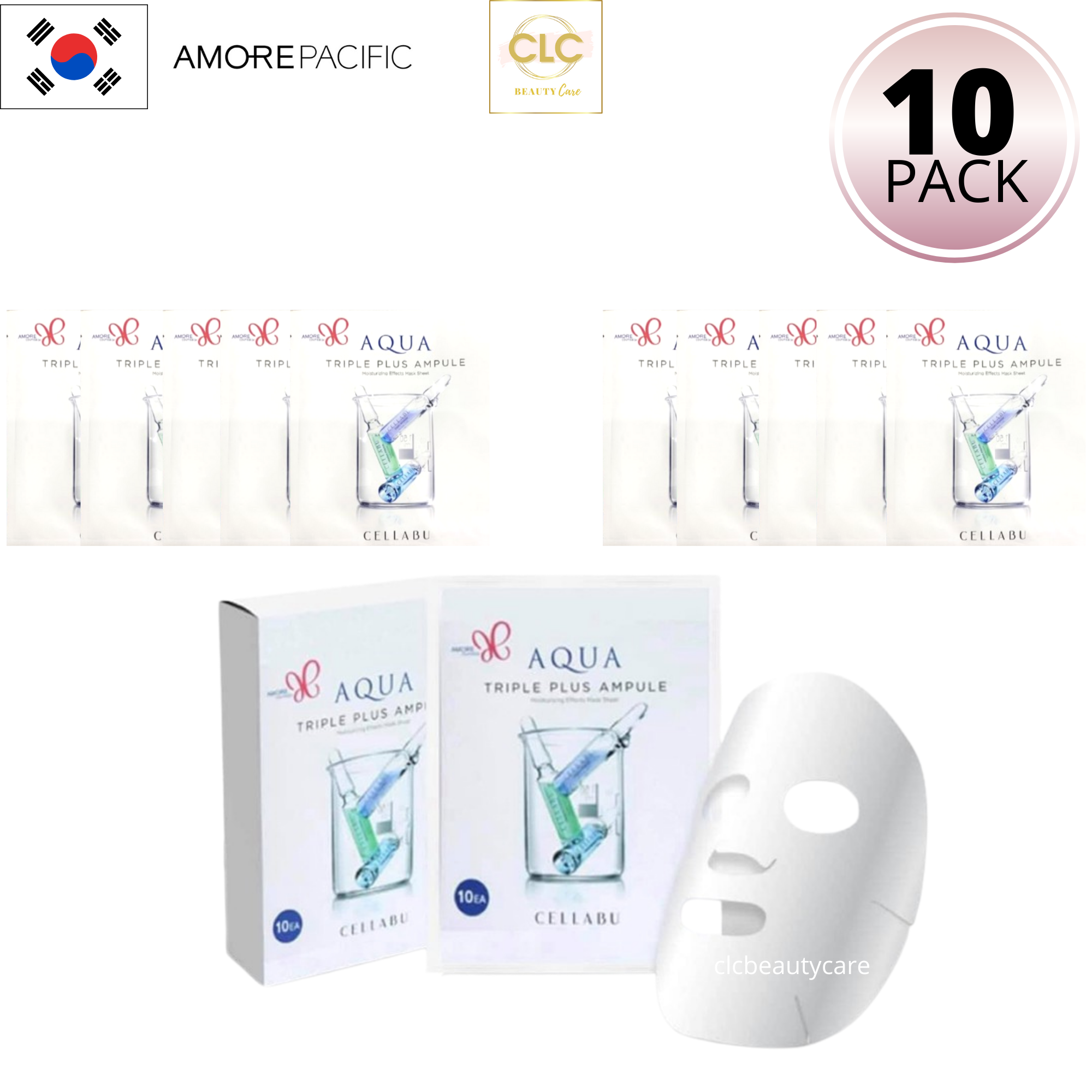 Mặt nạ cấp nước dưỡng trắng da Amore Pacific Aqua Triple Plus Ampule Cellabu Mask - 1 Hộp 10 Masks
