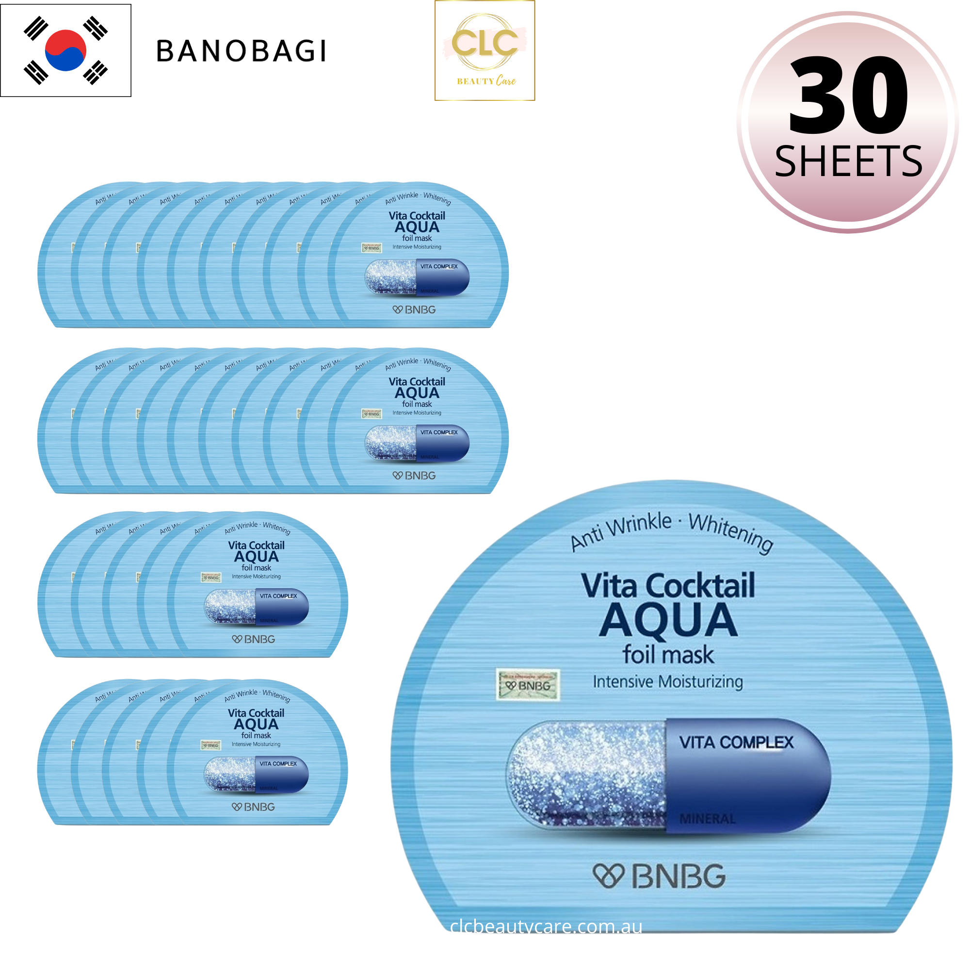 Mặt Nạ Giấy Bạc BNBG BANOBAGI Vita Cocktail Aqua Intensive Moisturizing Foil Mask 30ml - 3 Hộp 30 Masks
