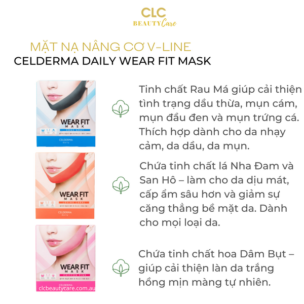 Mặt Nạ Nâng Cơ V-line Celderma Daily Wear Fit Mask - Màu xanh